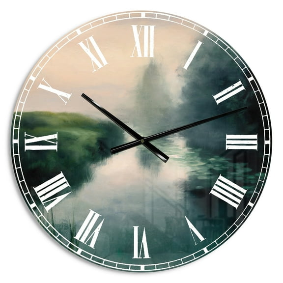 Designart 'Twilight Fog Lakeshore' Traditional wall clock