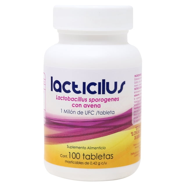 LACTICILUS 100 TABLETAS MASTICABLES 0.42 G LACTOBACILLUS SPOROGENES CON AVENA MAVER