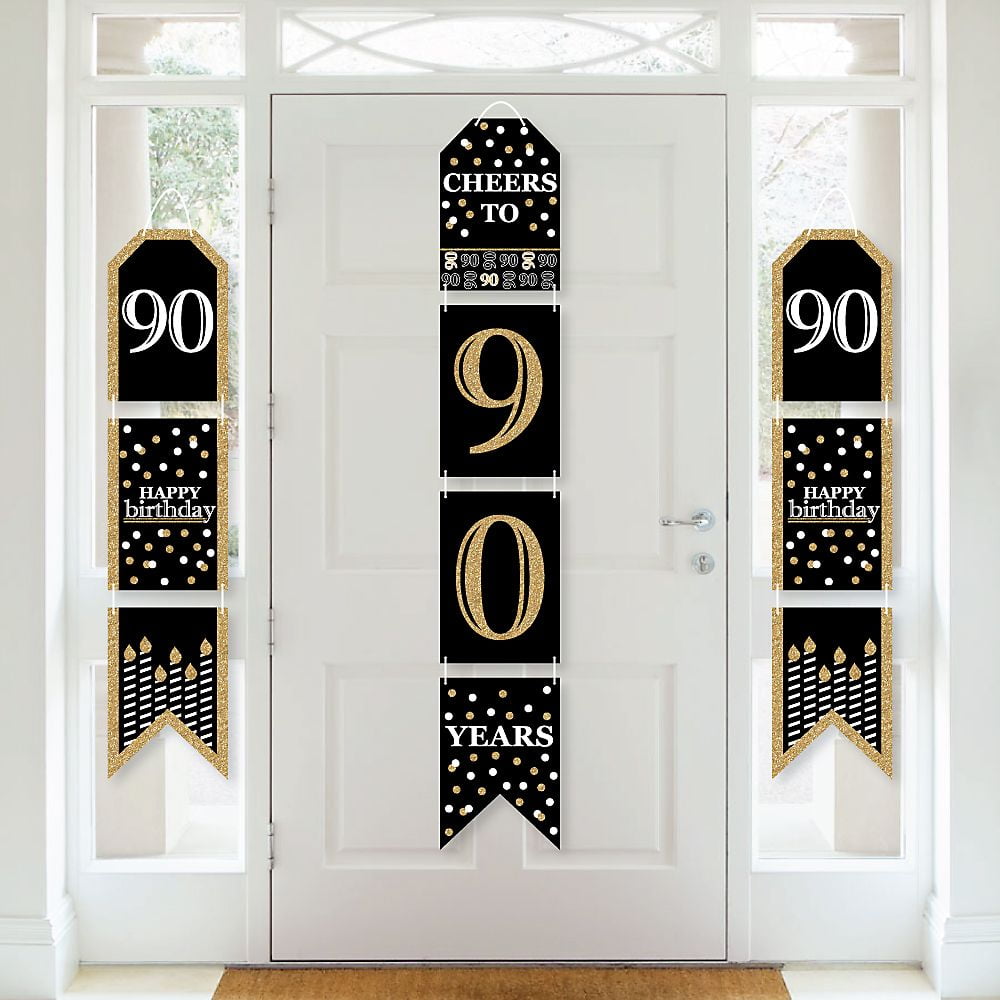 Adult 90th Birthday Gold Hanging Vertical Paper Door Banners