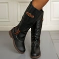 thumbnail image 2 of Women's Leather Knee High Boots Wide Calf Metal Buckle Comfortable Flat Knee Length Riding Booties, 2 of 5