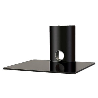 Component Accessory (2xhome - High Gloss Black Single Shelf Wall mounted AV Component Shelving System with Single Tempered Glass Shelf Cable management System for Video Accessories /DVD/Cable/Games/TV)