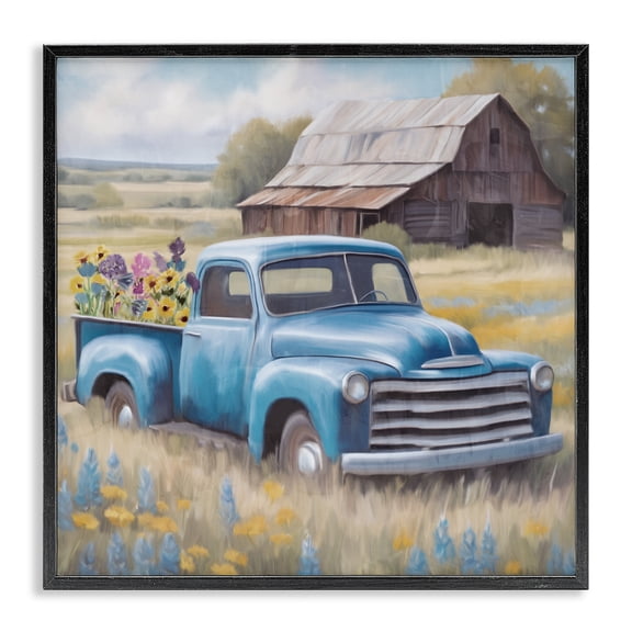 Stupell Industries Rustic Lodge Flower Truck in Antique Blue Black Framed Giclee Art, 12 x 12, by Kim Allen