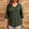 thumbnail image 6 of Pincandy Women Plus Size Neck 3/4 Sleeve Casual Tshirts Loose Basic Tunic Tees Shirts Dressy Casual Henley V-Neck Summer Tops Pleated T-Shirts Loose Fit Tunic Blouses,Army Green,4XL, 6 of 7