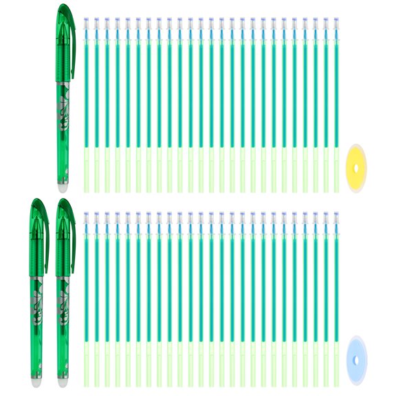 3Pack Erasable Gel Pens with 50 Refills & 2 Erasers, 0.5mm Heat Erasable Pens for Fabric Green Ink Fabric Markers for Sewing Quilting Planner Writing