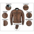 thumbnail image 6 of Men's Motorbike Leather Jacket Distress Zip Up Motorcycle Protection Jackets Antique Brown-5XL, 6 of 7