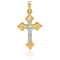 thumbnail image 3 of 14K Solid Two Tone Gold French Fleur De Lis Lily Flower Inri Lord Jesus Christ Crucifix Holy Cross Necklace Religious Chain Pendant Charm, 3 of 8