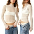 thumbnail image 4 of Douhoow Women Long Sleeve Mesh Crop Top Shirts Dots See Through Tops Turtleneck Slim Fit Basic Tees, 4 of 7