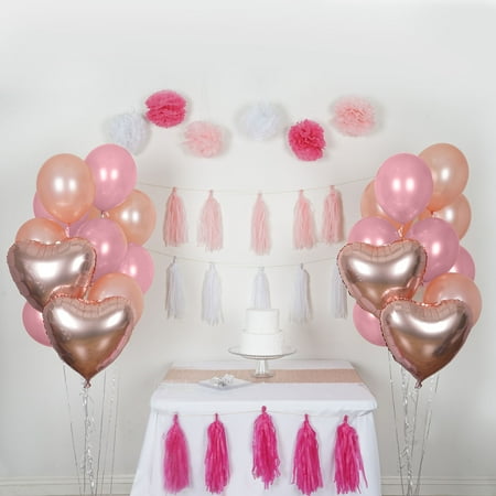 Tassel Kit - Efavormart 47 Pcs Black/Gold Wedding Party Room Decoration Kit with Foil Latex Balloon Pom Tassels For Event Decoration