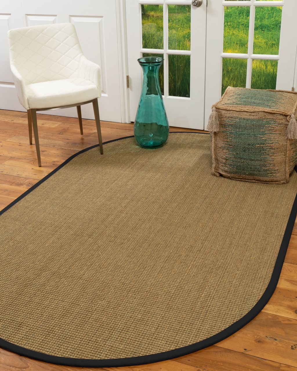 Natural Area Rugs Hamptons Custom Seagrass Rug, 8' x 10', Oval Black