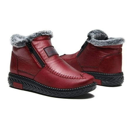 

Leather Fashion Fleece Warm Short Boots Waterproof Soft Round Toe Shoes for Valentine s Day Anniversaries Gifts 36 Wine Red