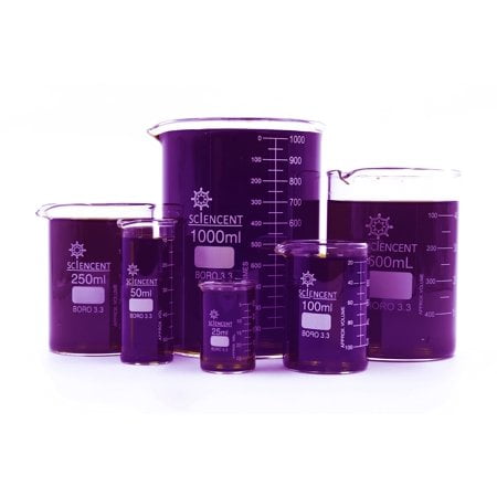 SCIENCENT Glass Beaker Set of 6 Borosilicate Thick Wall - 25ml, 50ml, 100ml, 250ml, 500ml, 1000ml (Set of 6)