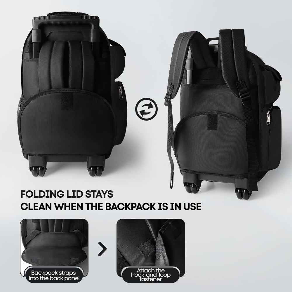 20" Rolling Backpack for Women Men, 2 in 1 Carry-on Travel Backpack with Wheels & Handle for Work, Weekend, School, Short Trips, Black - JH2560