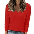 thumbnail image 2 of Idoravan Lightweight Sweaters for Women 2024 Spring Women's Solid Color Casual Slim Fitting Knitwear Pullover V-Neck Long Sleeve Sweater Tops Blouse Red XXL, 2 of 5