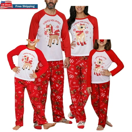 

Calsunbaby Family Christmas Pajamas Matching Sets Cute Reindeer Print Shirt Pants PJs Set Adults Kids Matching Jammies Loungewear Set