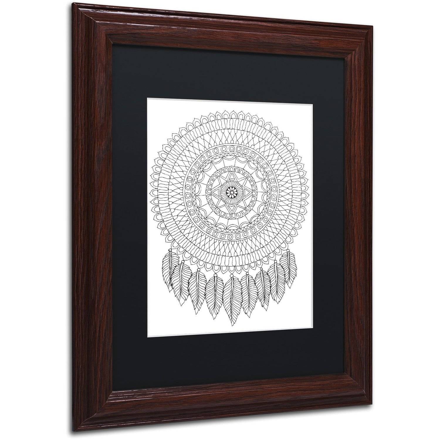 Trademark Fine Art "Mandalafeather Dreamcatcher" Canvas Art by Hello Angel, Black Matte, Wood Frame