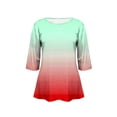 thumbnail image 4 of XUNKUSGA Plus Size Womens Tops Summer Loose Gradient Tunic Tops 3/4 Sleeve Boat Neck T Shirts for Women Lightweight Casual Dressy Blouses for Women XL-5XL Red, 4 of 6