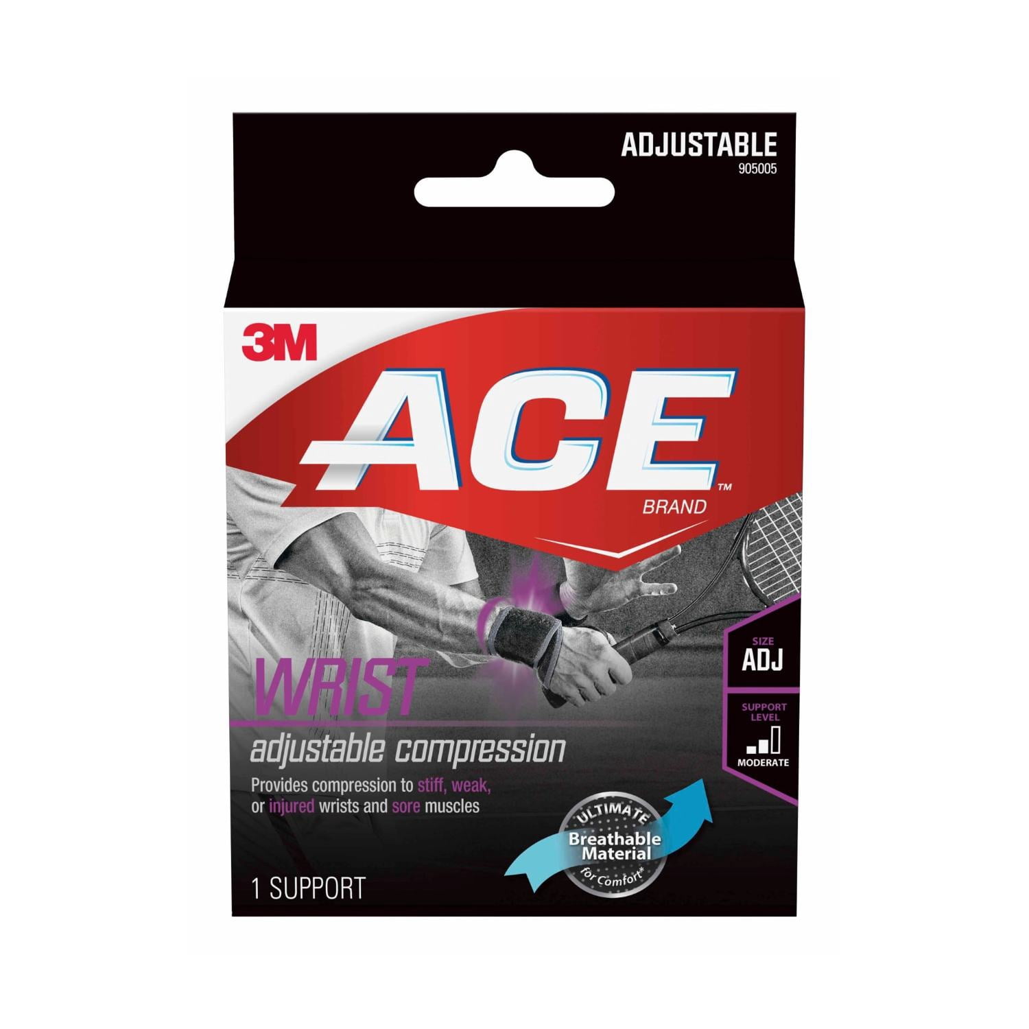 (3 pack) ACE Brand Adjustable Wrist Support, Black, 1 Support