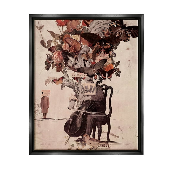 Stupell Industries Musician Butterfly Botanicals Collage Graphic Art Jet Black Floating Framed Canvas Print Wall Art, Design by Matheus Lopes Castro