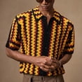 thumbnail image 5 of Tqyyweavej Men's Knit Shirts Crochet Striped Summer Short Sleeve Sweater Botton Down Lapel Collar Color Block Tops Size M to 3XL, 5 of 9