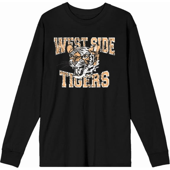 Vintage Sport West Side Tigers Adult Black Crew Neck Long Sleeve Tee-Small