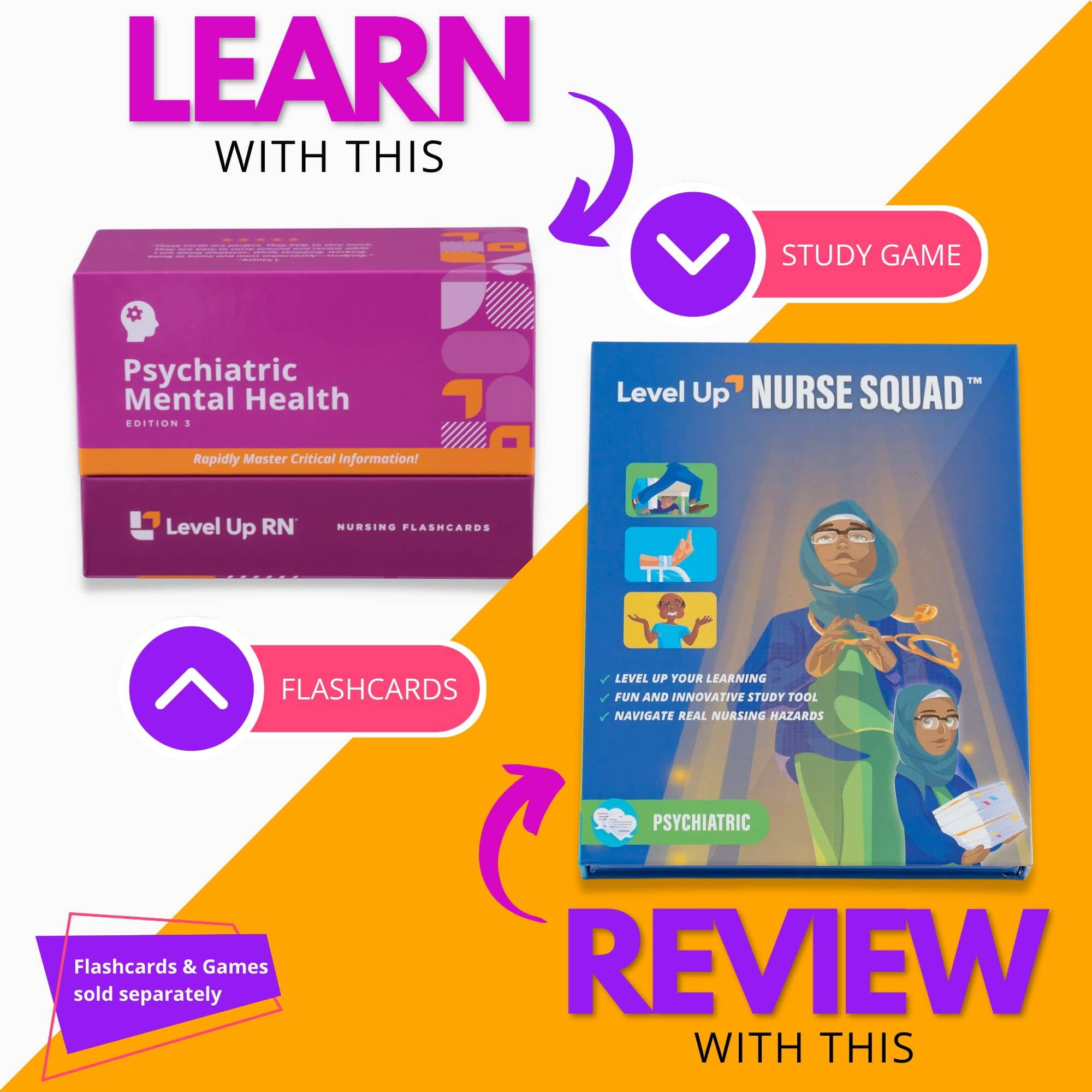 LevelUp RN Psych Mental Health LPN RN Flash Cards-Essential Nursing School Info, 3" x 5" (111 Count)
