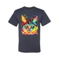 thumbnail image 2 of Wild Bobby Dean Russo Colorful Blue Eyes Cat Cat Lover Men Graphic Tee, Vintage Heather Navy, XX-Large, 2 of 5
