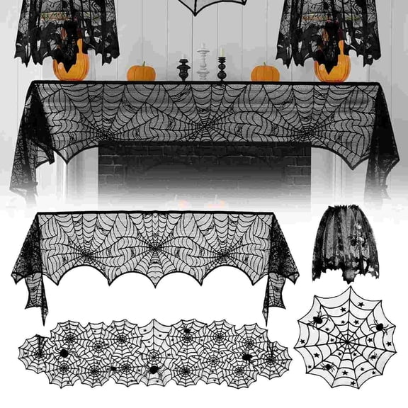CoreLiving Halloween Table Runner Black Lace Spider Web Lace Table Runner Spooky Halloween Decor for Fireplace Mantel Dining Table Home Party Display