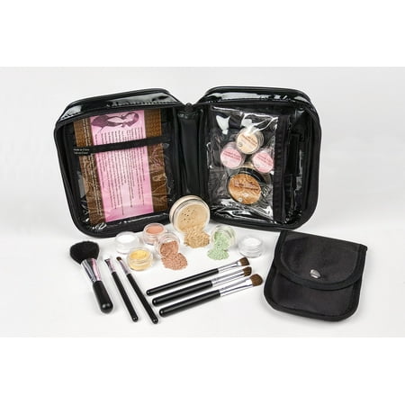 Sheer Finish Compact Foundation - 15 pc Mineral Makeup Starter Kit (DARK TAN) Foundation Set Bare Skin Powder Sheer Natural Cover