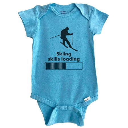 

Skiing Skills Loading Funny Skier Baby Bodysuit (Blue) 0-3 Months
