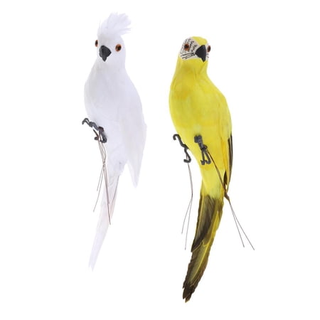 2 Pieces Artificial Macaw Parrot Feathered Flocking Birds Figurine Animal Statue for Decor