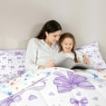 thumbnail image 5 of Feelyou Kawaii Purple Ribbon Full Size Comforter Sets for Kids, Cartoon Love Heart Bedding Comforter Set, Cute Princess Style Reversible Bedding Sets, Breathable Home Decor, 3pcs, 5 of 8