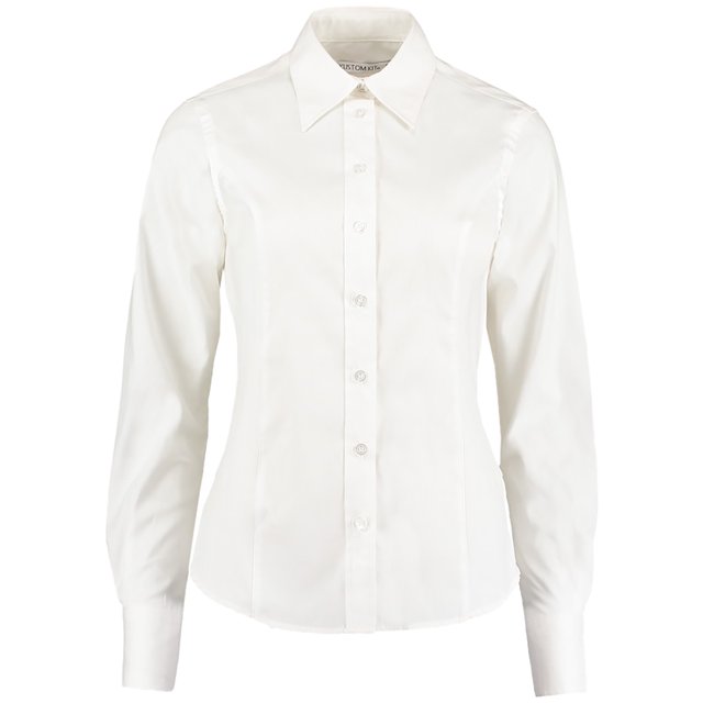 Kustom Kit- Camisa Oxford de manga larga de empresa para mujer (Blanco)