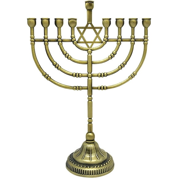 Ner Mitzvah Traditional Bronze Candle Menorah Chanukah Candles - Traditional Rounded Branches - Hanukkah Menorah