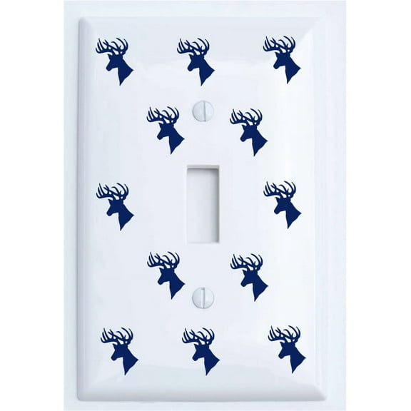 Navy Deer Print Light Switch Plate and Outlet Covers / Woodland Forest Animal Nursery Wall Decor (Single Toggle)