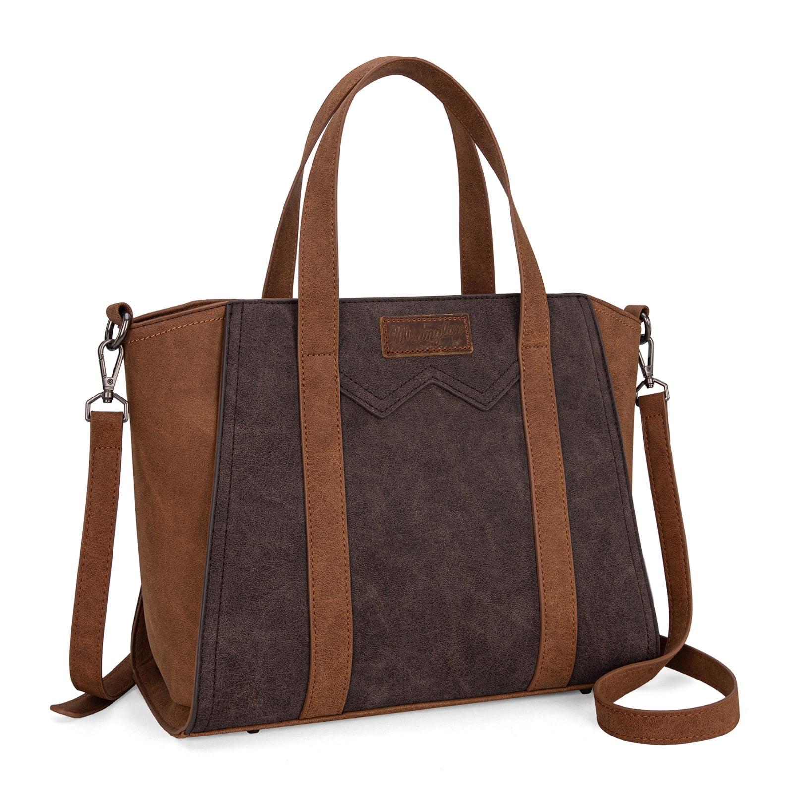 Wrangler Color Block Tote Bag for Women - Stylish Large Shoulder Purse and Handbag, Coffee