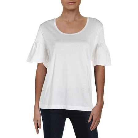 Donna Karan Womens Smocked Crew Neck Pullover Top