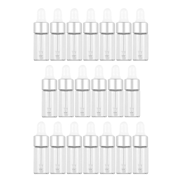 20 botellas cuentagotas de vidrio con cuentagotas de vidrio, botellas de viaje para esenciales Plata 3ml Yuyangstore Frascos cuentagotas