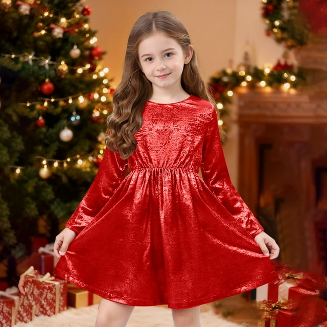 Cowsor Robe Métallique pour Filles Enfants à Manches Longues Scintillante Plissée Robes de Fête