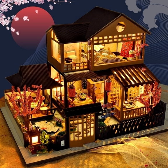 F-MNW DIY Diorama Miniature Doll House Set with LED Lighting Craft Model Kit for Adults, Birthday Gift/Home Decor Ornament for Family Friends