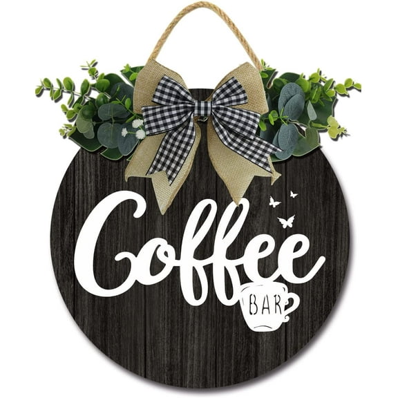 Eveokoki 12" Coffee Bar Coffee Sign Decor Rustic Farmhouse Wooden Round Retro Coffee Bar Decor Coffee Lover Coffee Station Decor Home Office Kitchen Wall Decor