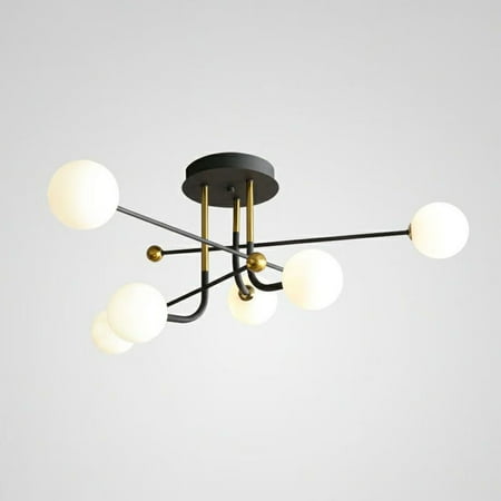 

Litfad Semi Flush Mount 6 Light Ceiling Light Matte Black Modern Chandelier for Farmhouse Kitchen