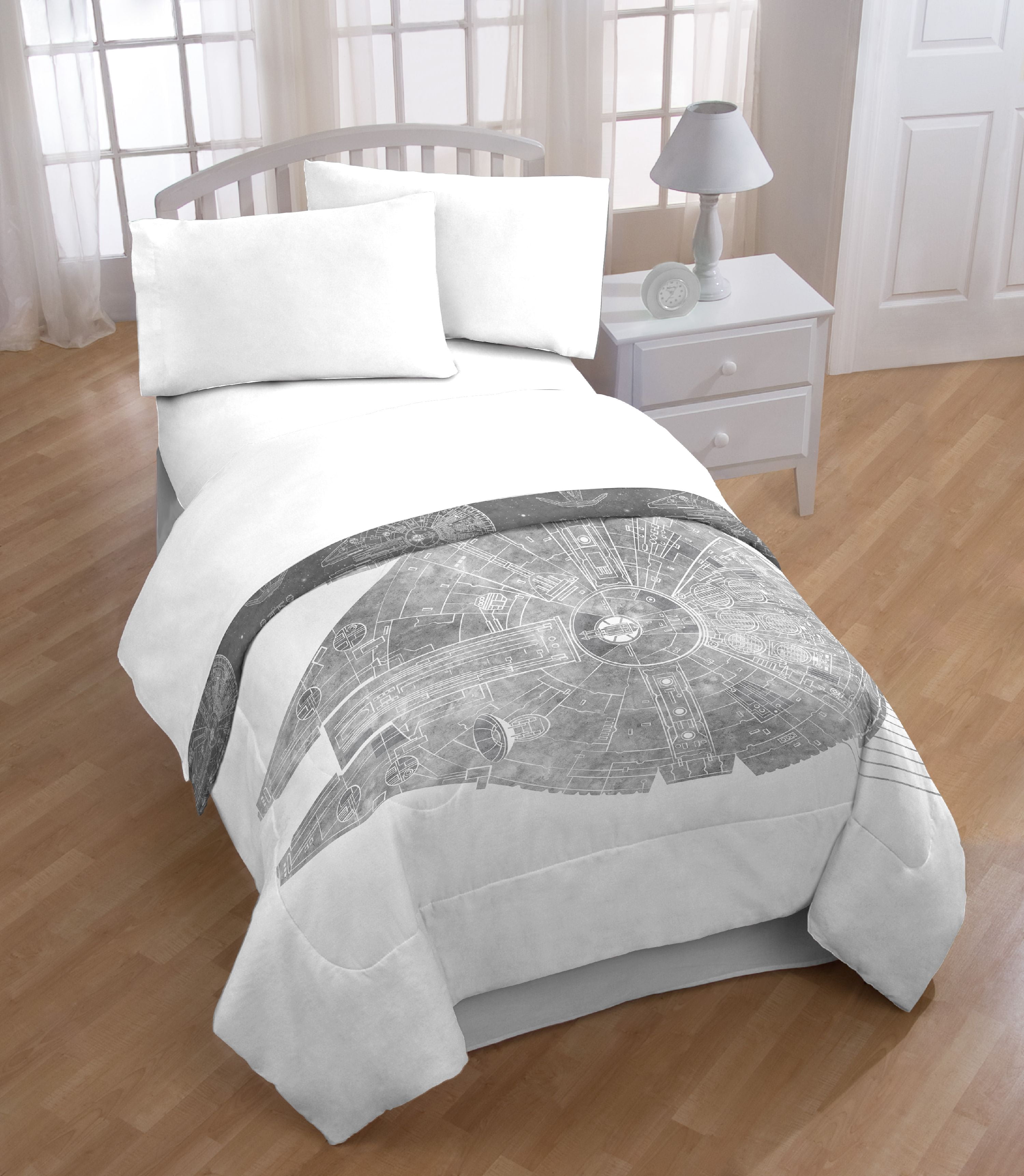 Star Wars Classic Falcon Twin/Full 3 Piece Comforter Set, White, 100% Microfiber, Lucas