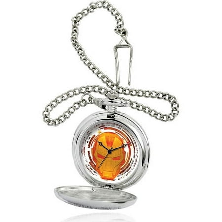Marvel Tony Stark Men's Silver Pocket Watch, Silver Chain