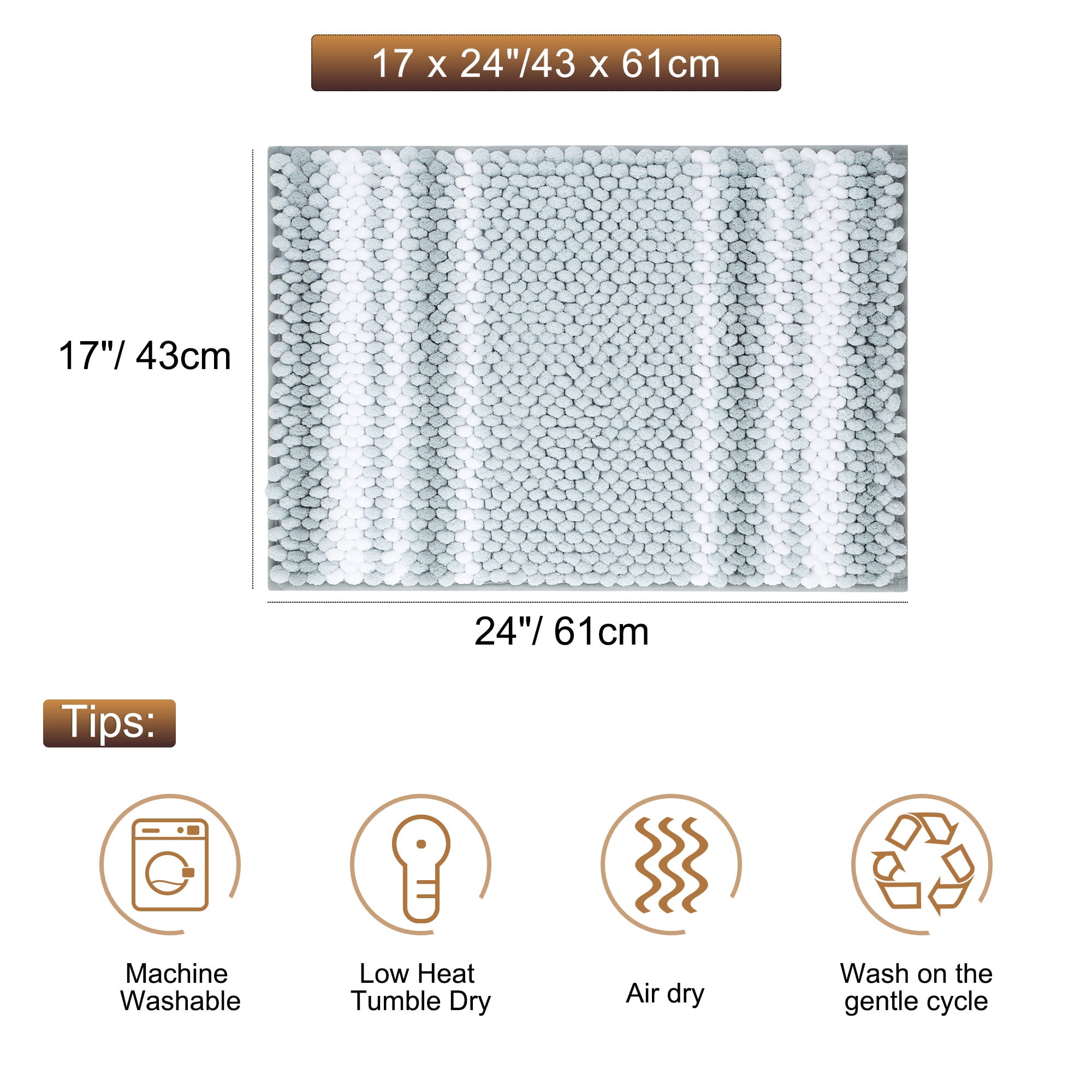 PiccoCasa Chenille Bathroom Rug Non-Slip Mat 20"x32" Soft Absorbent Light Cyan