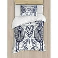 thumbnail image 3 of Animal Duvet Cover Set, Romantic Ink Seahorse Lovers Kissing Heart Nautical Elements Exotic Fauna Theme, Decorative 3 Piece Bedding Set with 2 Pillow Shams, King Size, Royal Blue, by Ambesonne, 3 of 3