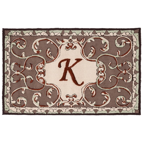 SAFAVIEH Monogram Ethelred Bordered Indoor/Outdoor Area Rug, Mocha, 2'6" x 4'