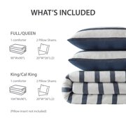 Regency Heights King/Cal King Comforter Set, Striped Texture Bedding Comforter Sets, 3 Pieces Tonal Stripes Woven Comforter with Pillow Sham, Blue
