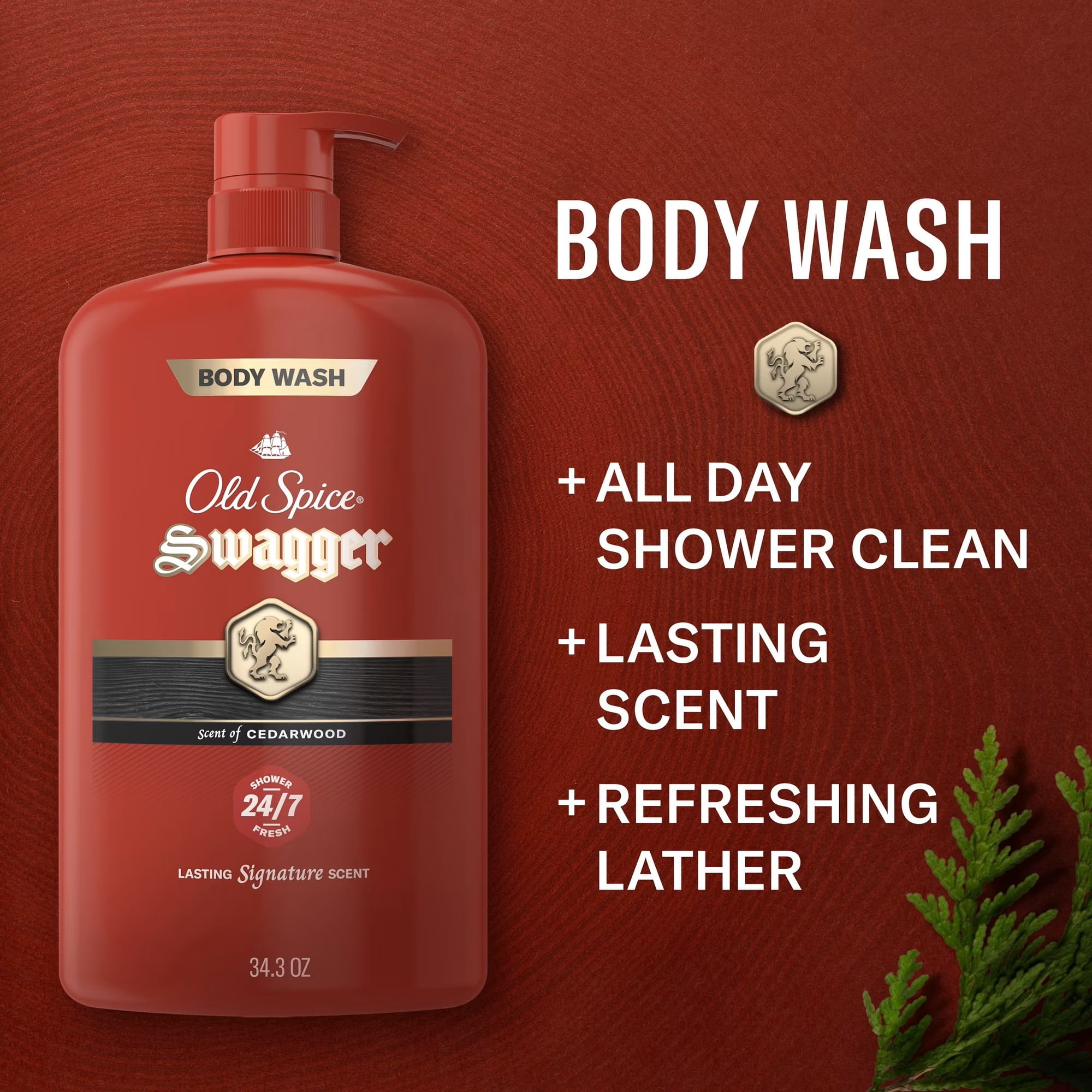 Old Spice Swagger Red Collection Men's Body Wash With Cedarwood, 34.3 Oz, Pack of 2