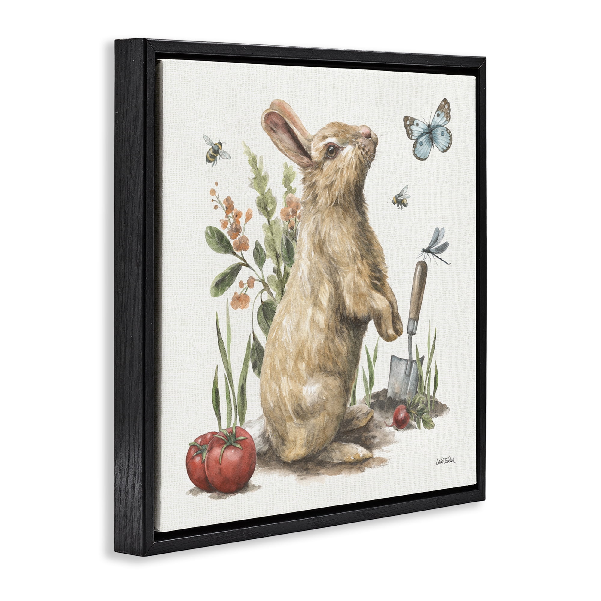 Stupell Industries Garden Patch Rabbit Animals & Insects Painting Black Floater Framed Canvas Art Print Wall Art, 18 x 18