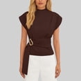 thumbnail image 2 of ZHYou Womens Dress Tops Cap Sleeve Mock Neck Work Buckle Blouses Tunic Summer Business Casual Shirts,Brown,Size S, 2 of 7